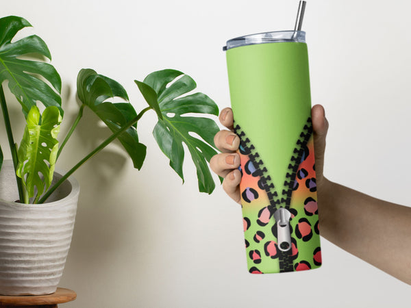 Tropical Floral Leopard 40 oz Tumbler with Handle, Hot Cold Drinks